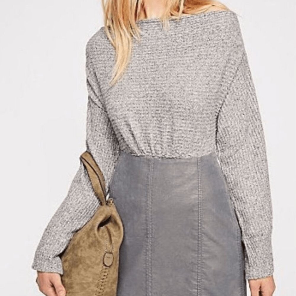 ISO Free People Gray Ribbed Striped Boatneck Dolman Bat Wing Sweater Sz XS or S